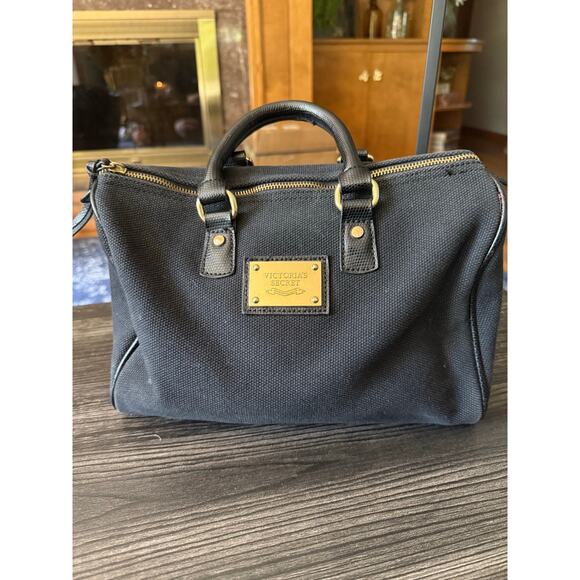 Vintage Victoria Secret Black Canvas Bowler Bag with Gold Accents - Picture 1 of 8